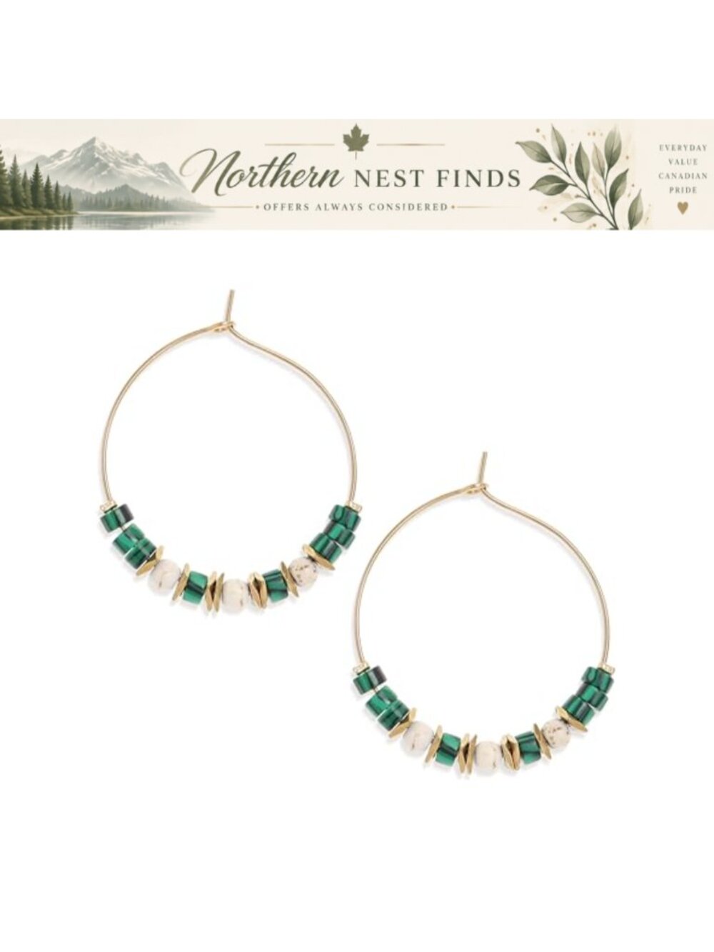 Natural Stone Bead Hoop Earrings Boho Summer Beach Jewelry Gift